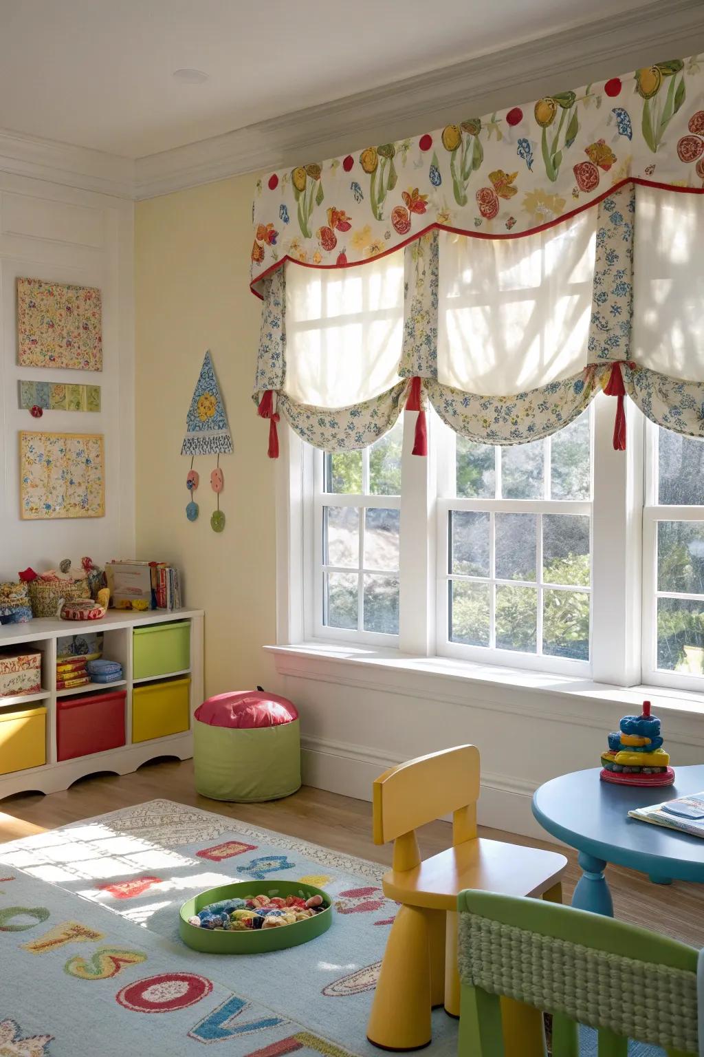 A cheerful children's room features a pleated edge.