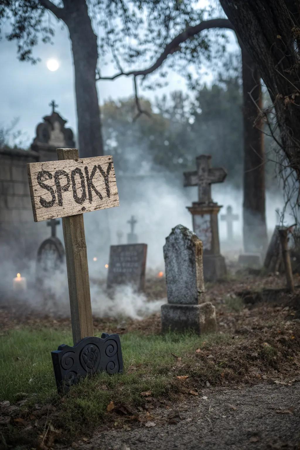 Guide visitors with eerie signs in your graveyard.