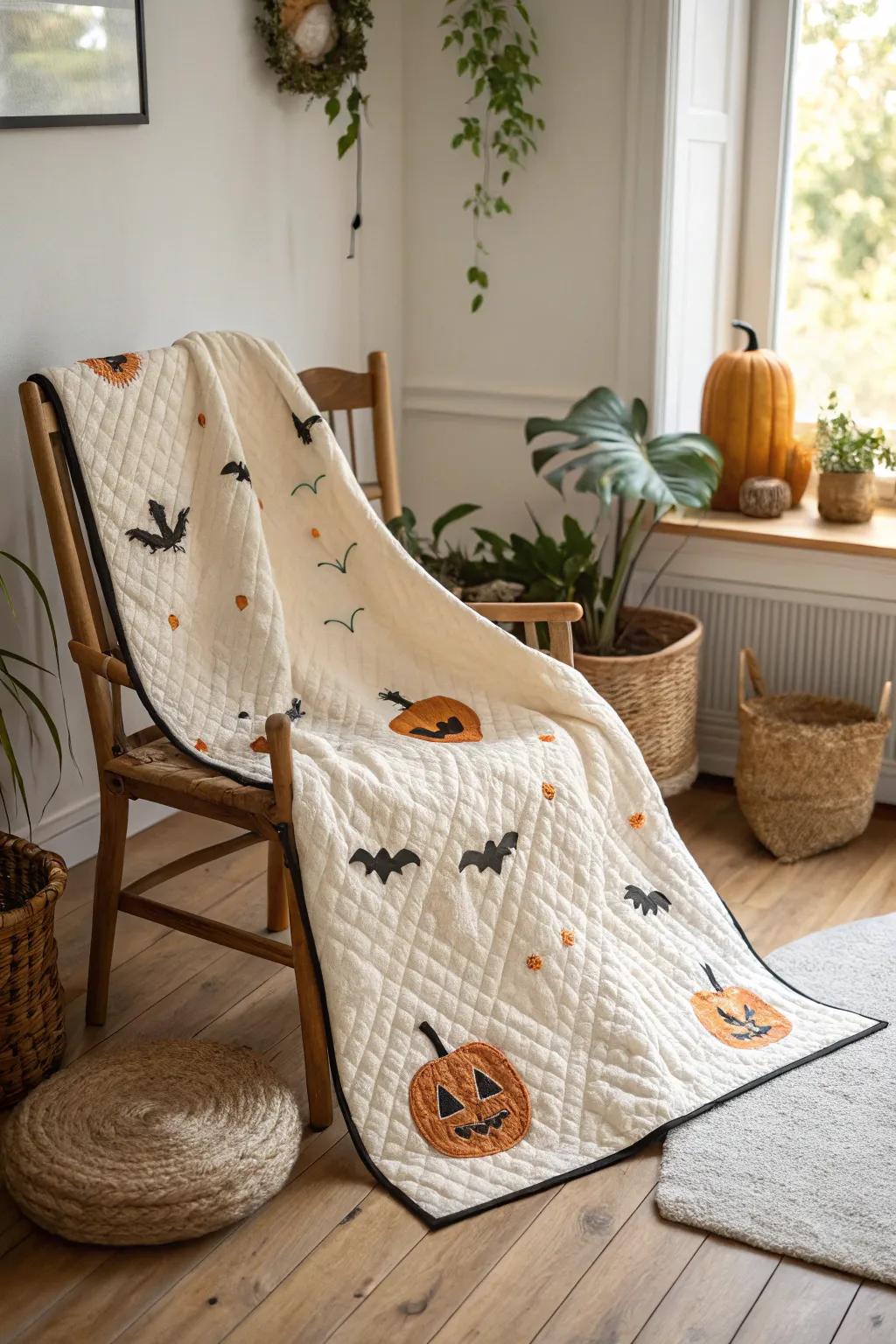 Embrace the spirit of Halloween with a hint of sophistication and craftsmanship. 🎃🧵 #HalloweenQuilt #ScandiBoho