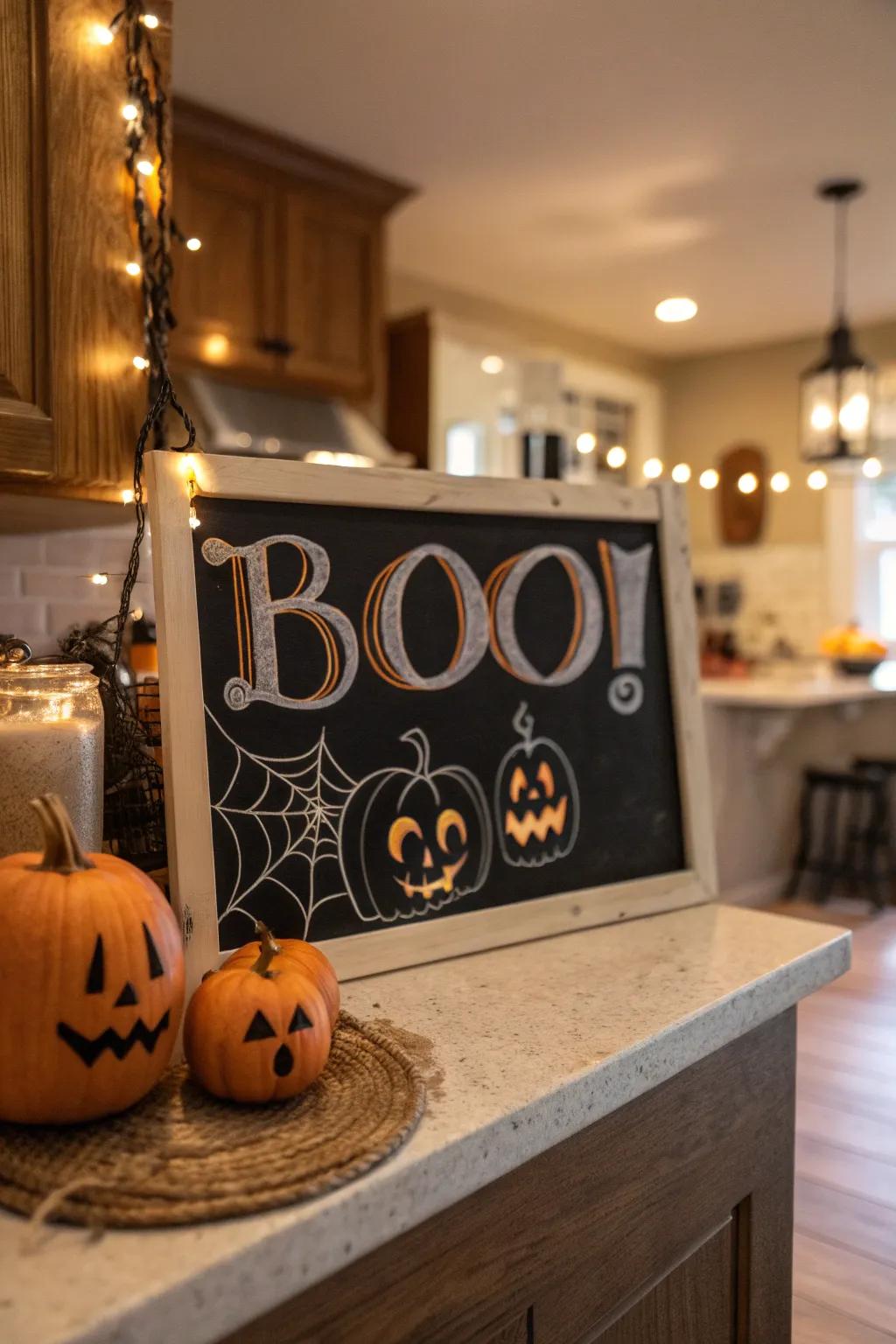 A playful sign contributing humor to Halloween decorations.