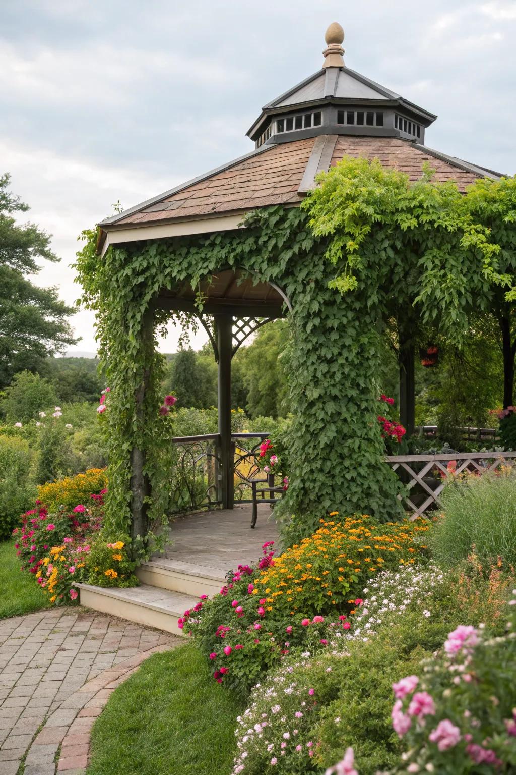 Seamlessly unite your gazebo with garden features.