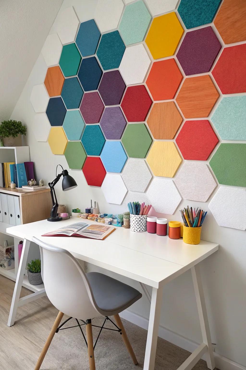 A random hexagon pattern appends a whimsical sensation to your décor.