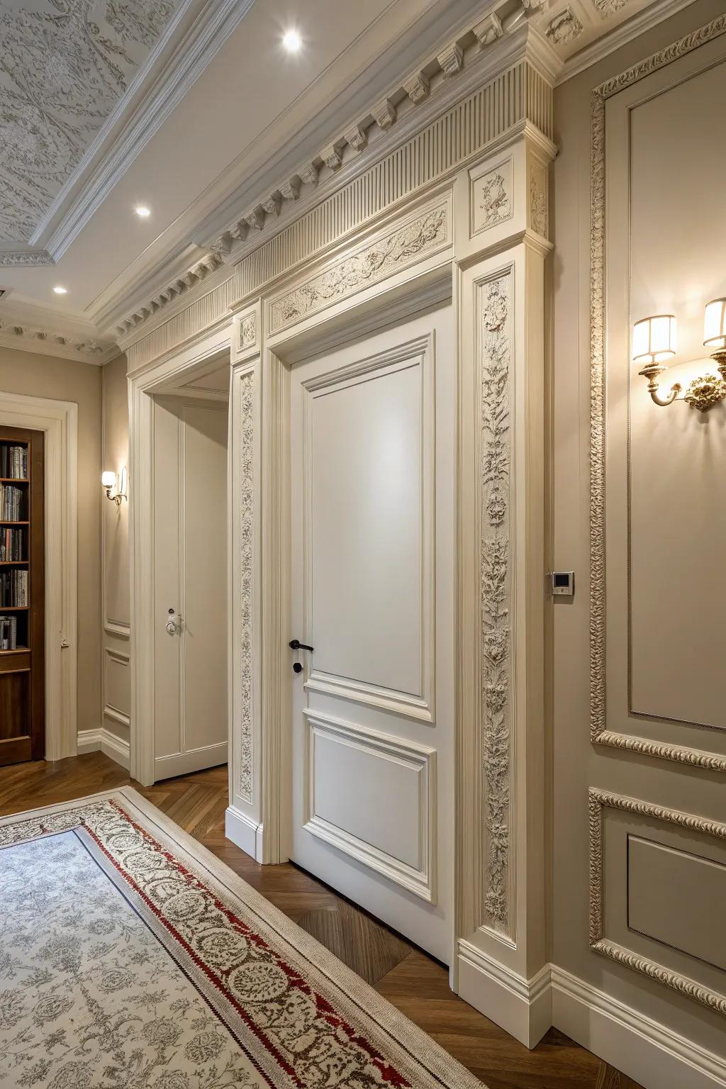 A room featuring a secret entrance accented with refined molding.