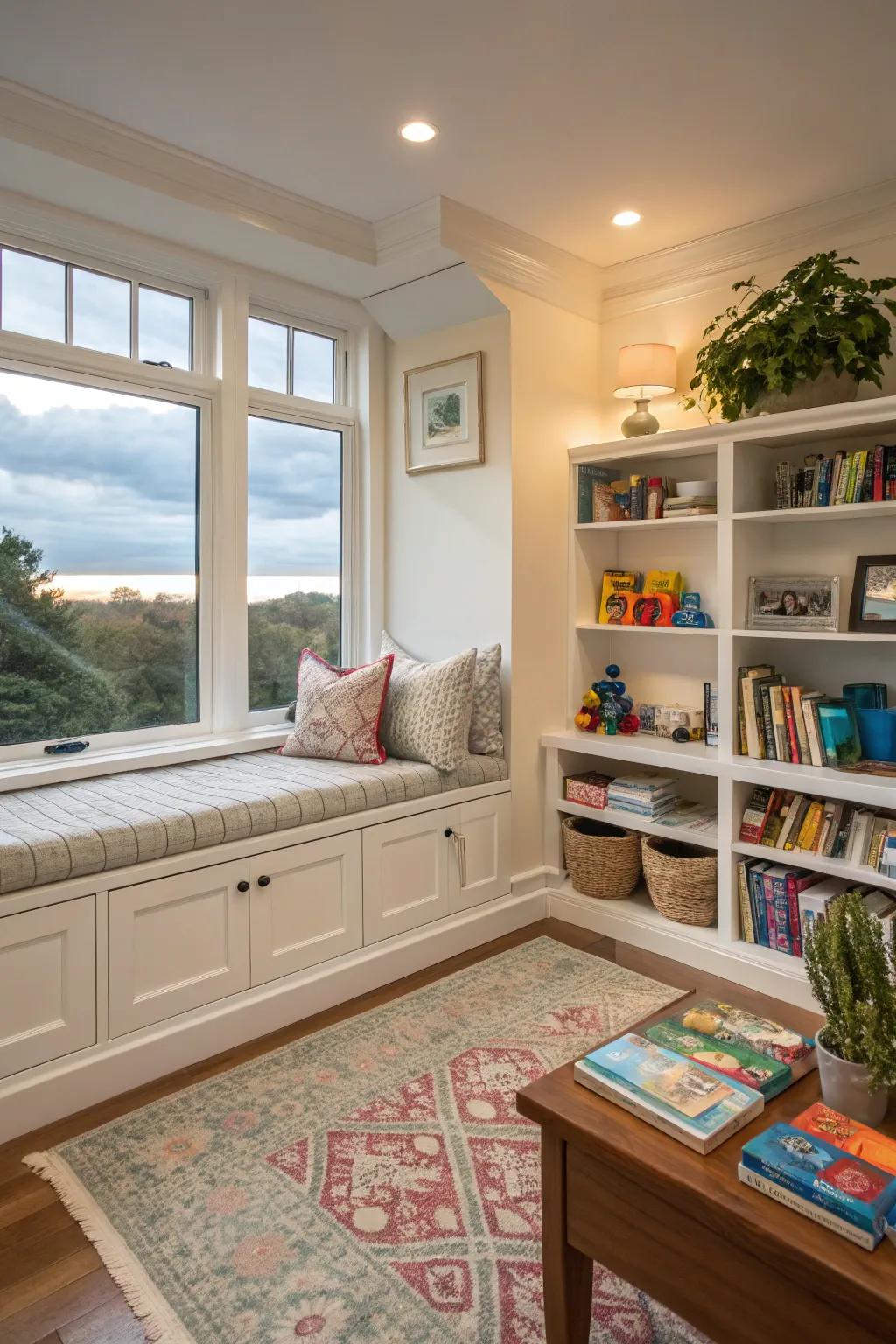 Window seats that conceal toys while looking inviting.