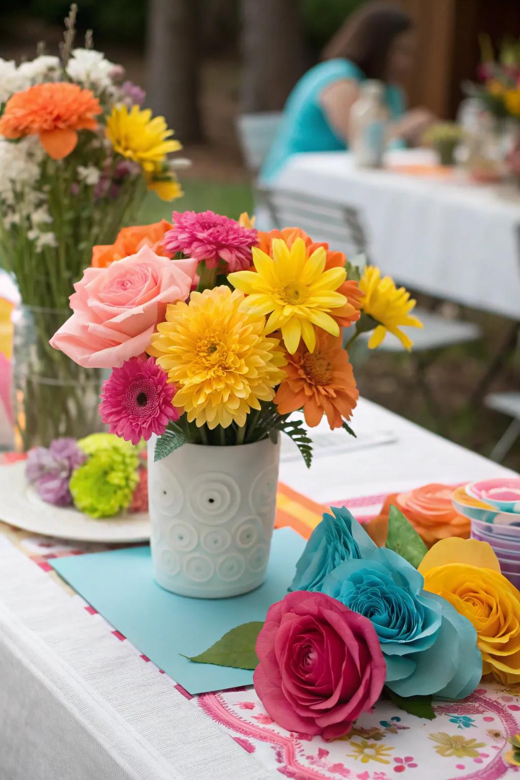 Floral embellishments that contribute a refreshing element to the celebratory aesthetic.