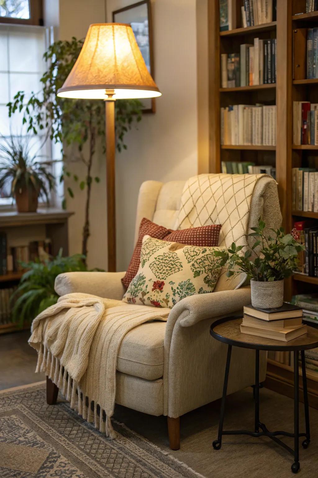 A snug reading nook perfect for relaxation.