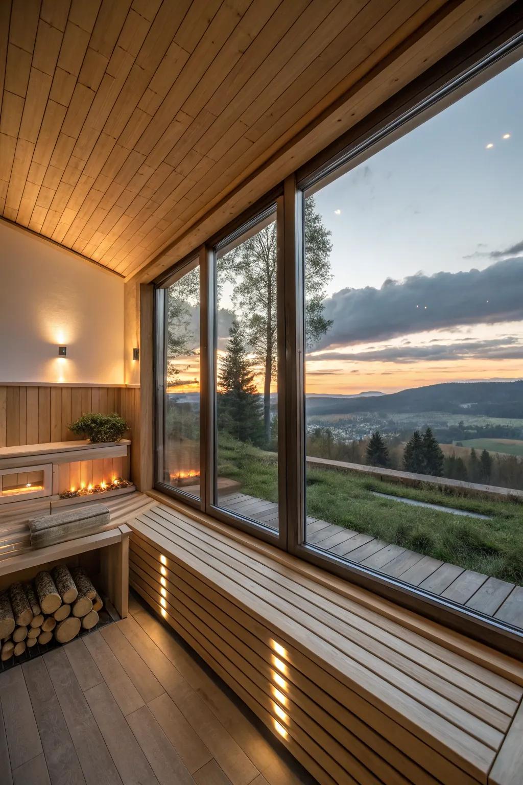A sauna featuring stunning views that connect you with nature.