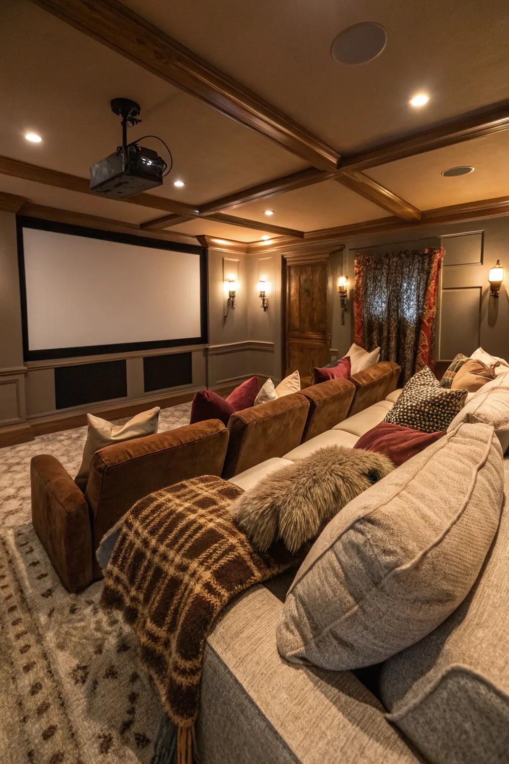 Cushions and throws lend comfort and style to your cinema.