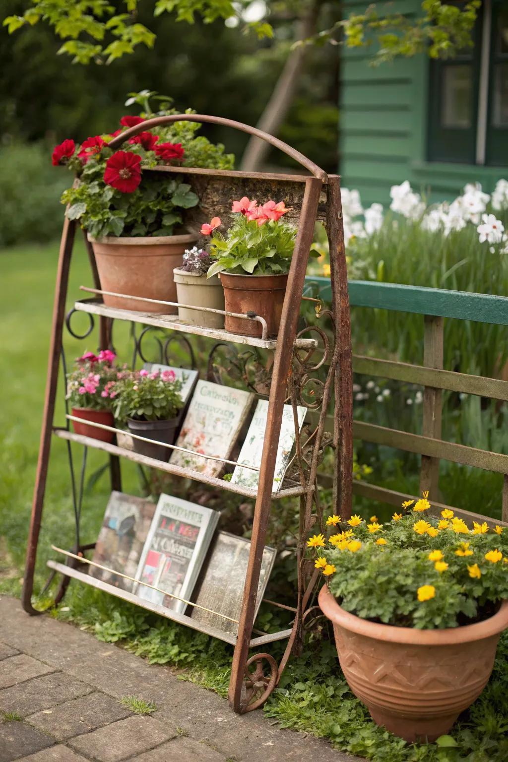 Repurpose a periodical stand into a chic plant display.