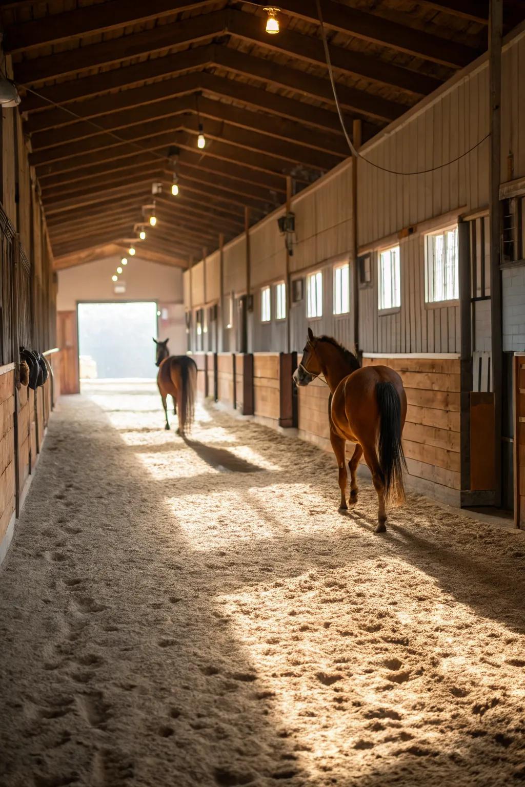 Grit ground cover offers a natural and budget-friendly solution for equine facility walkways.
