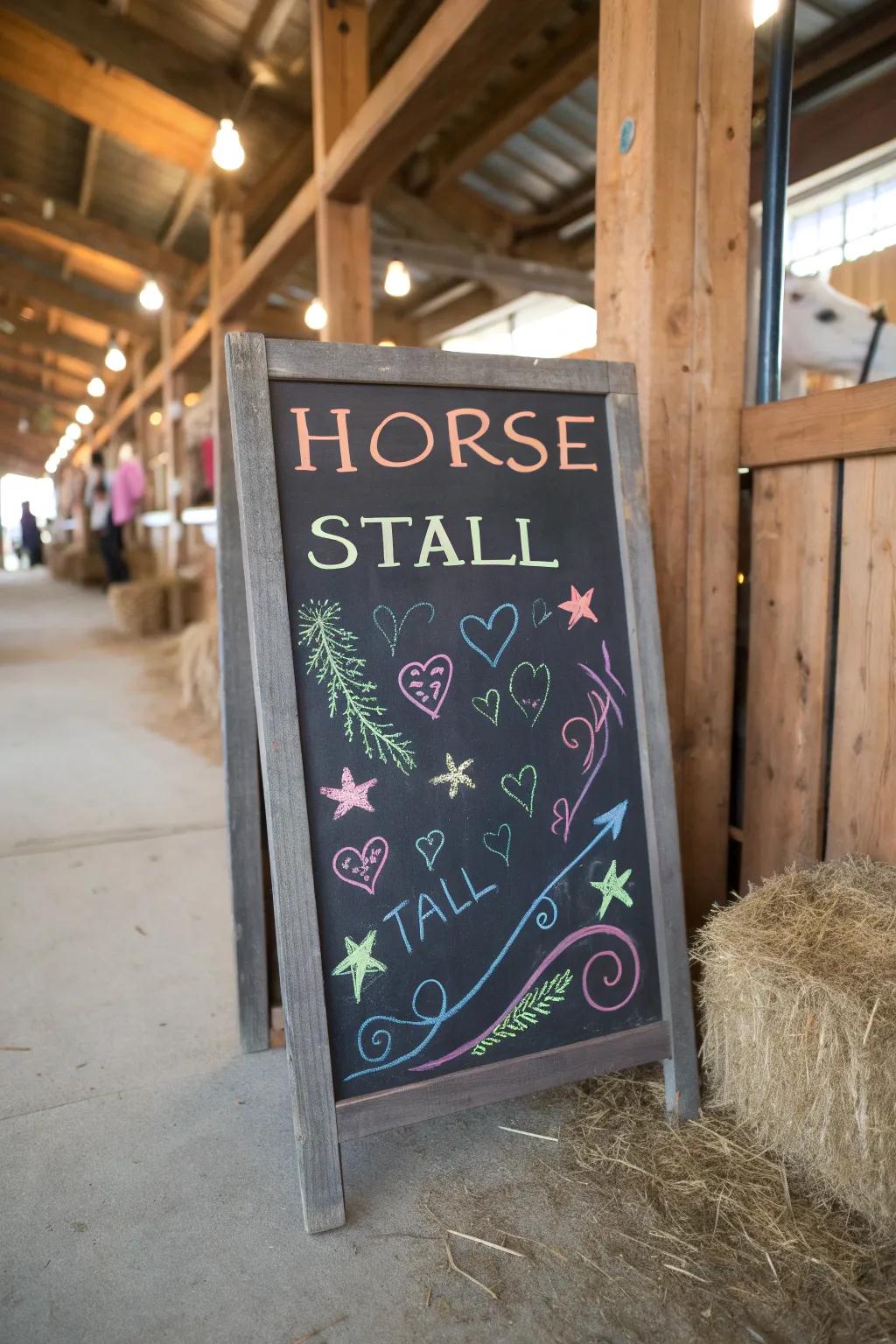 A malleable slate board sign designated for a horse stall.