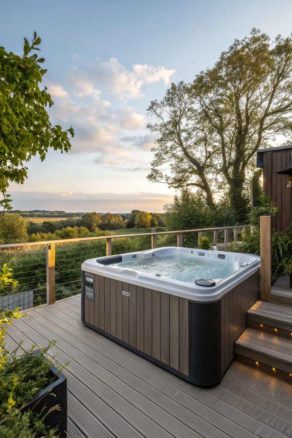 Blend style and strength using different materials for your hot tub deck.