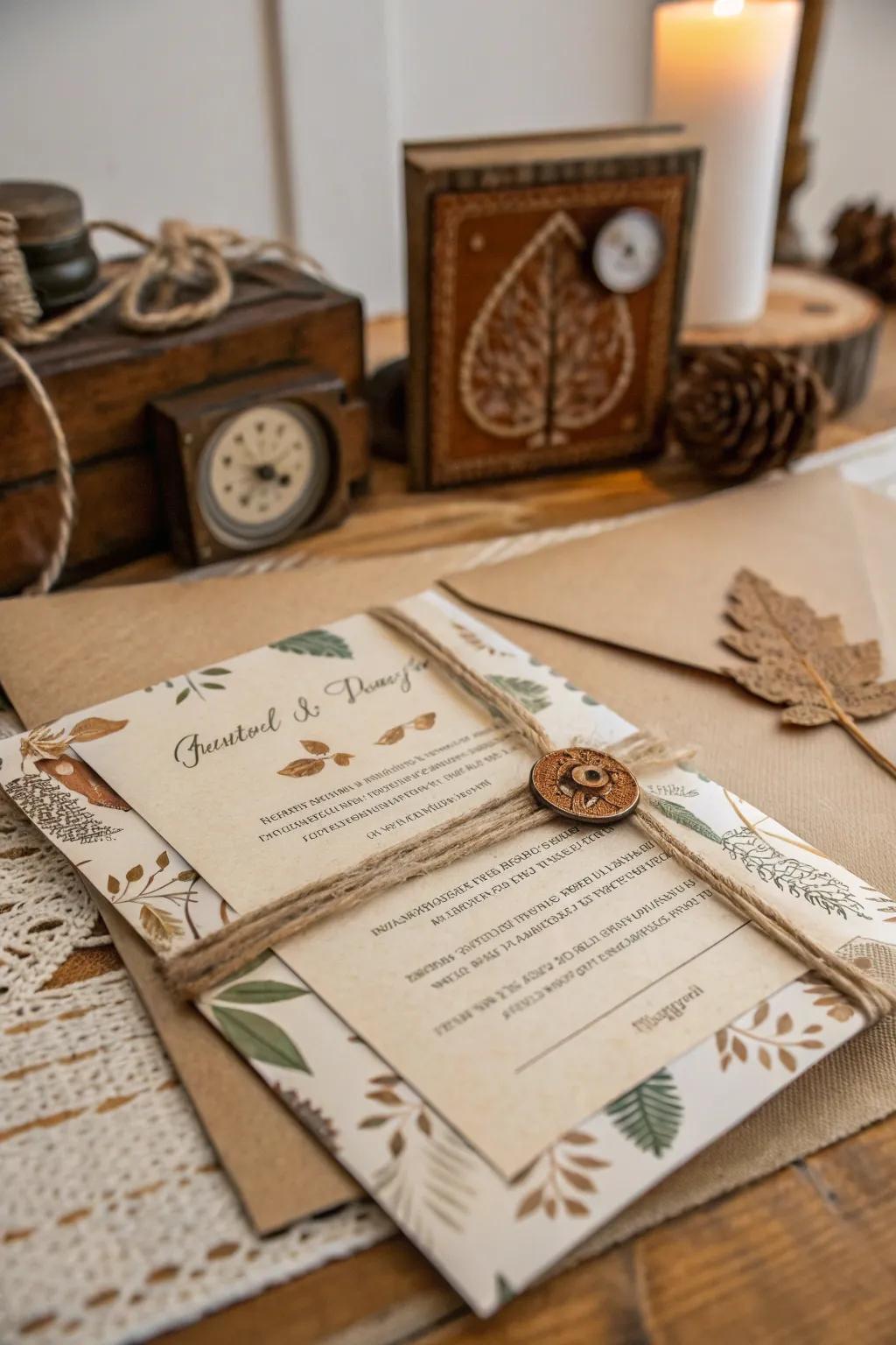 Rustic charm brings a cozy, inviting feel to your invites.