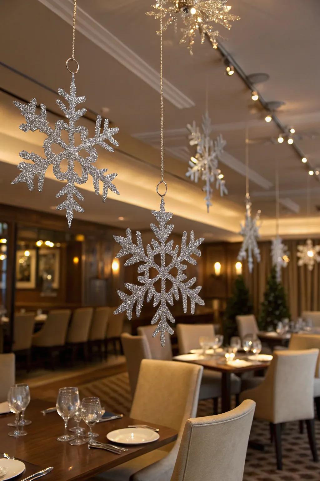 Gleaming snowflakes impart a glamorous touch to any festivity.
