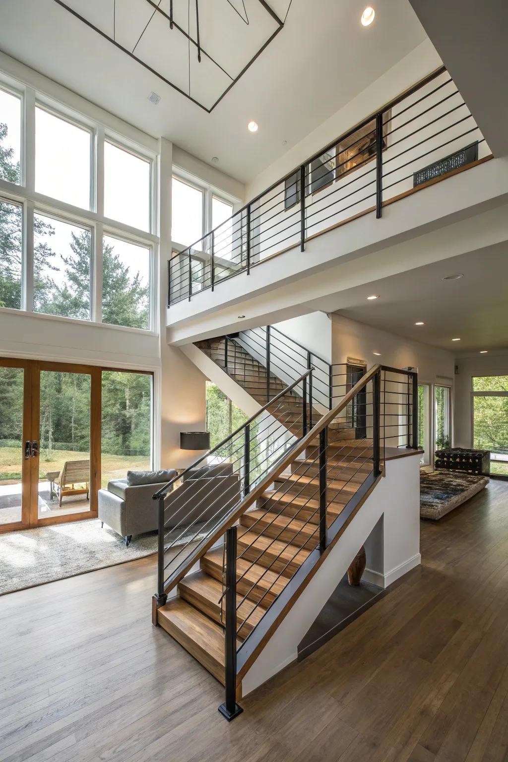 Open stairs foster a smooth transition between differing levels.