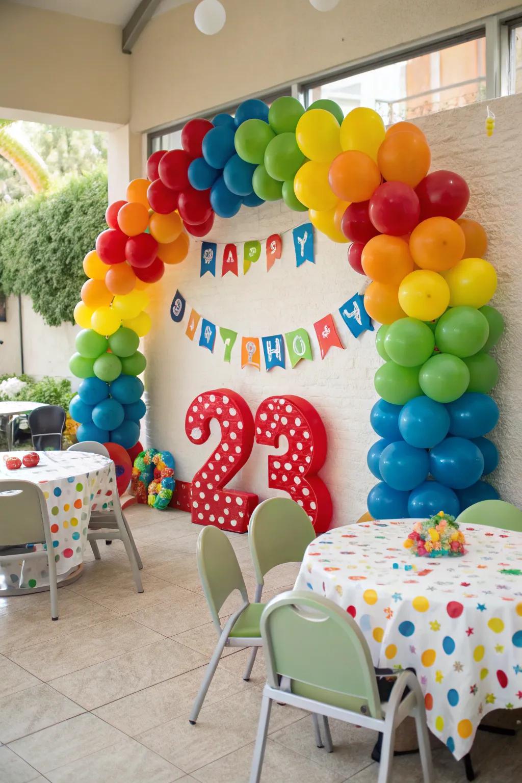 Themed balloon decorations contribute a special touch to a birthday festivity.