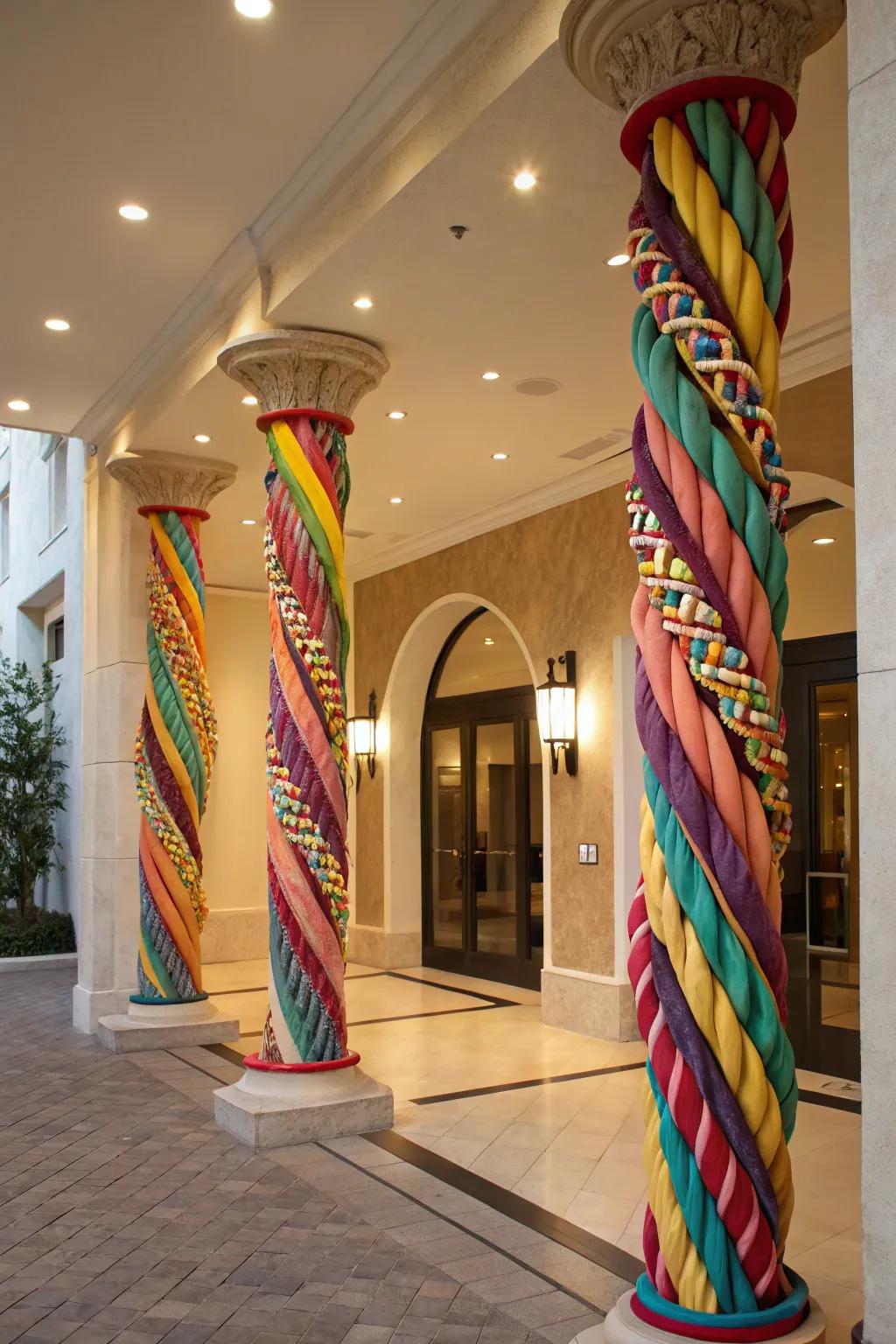 Fashion a grand entrance with woven streamer pillars.