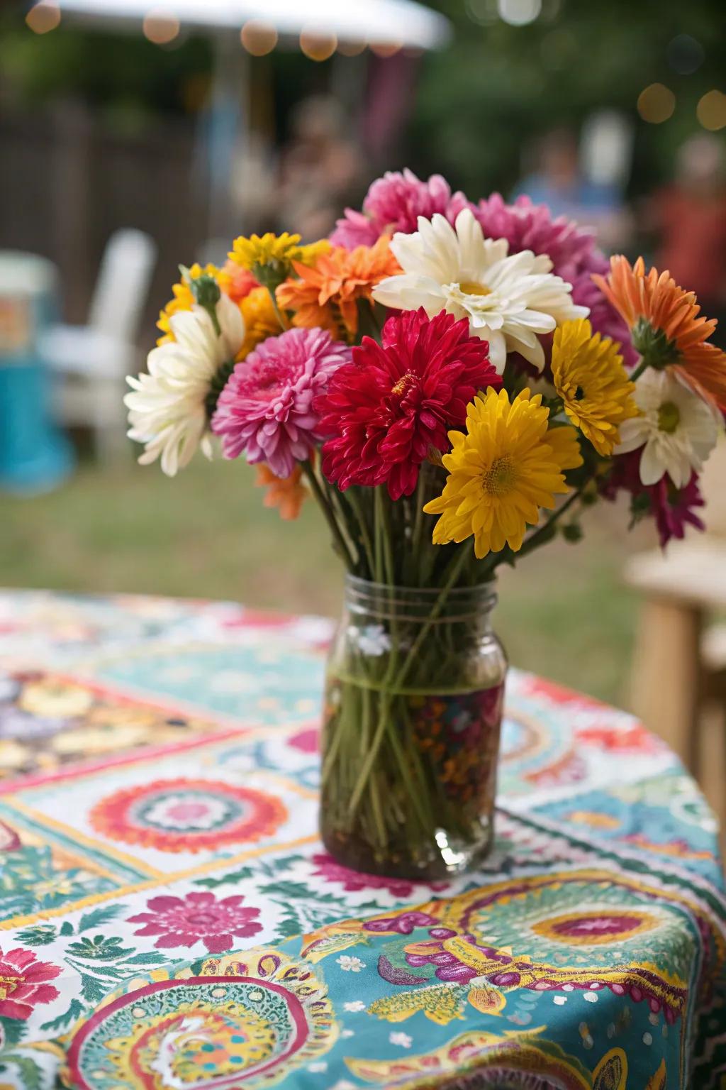 A colorful setting employing hue segmenting methods.