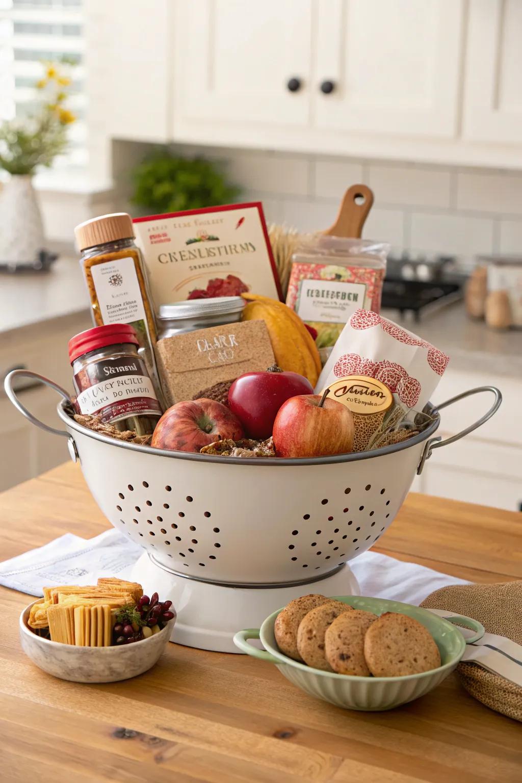 Unusual containers add a creative twist to gift baskets.