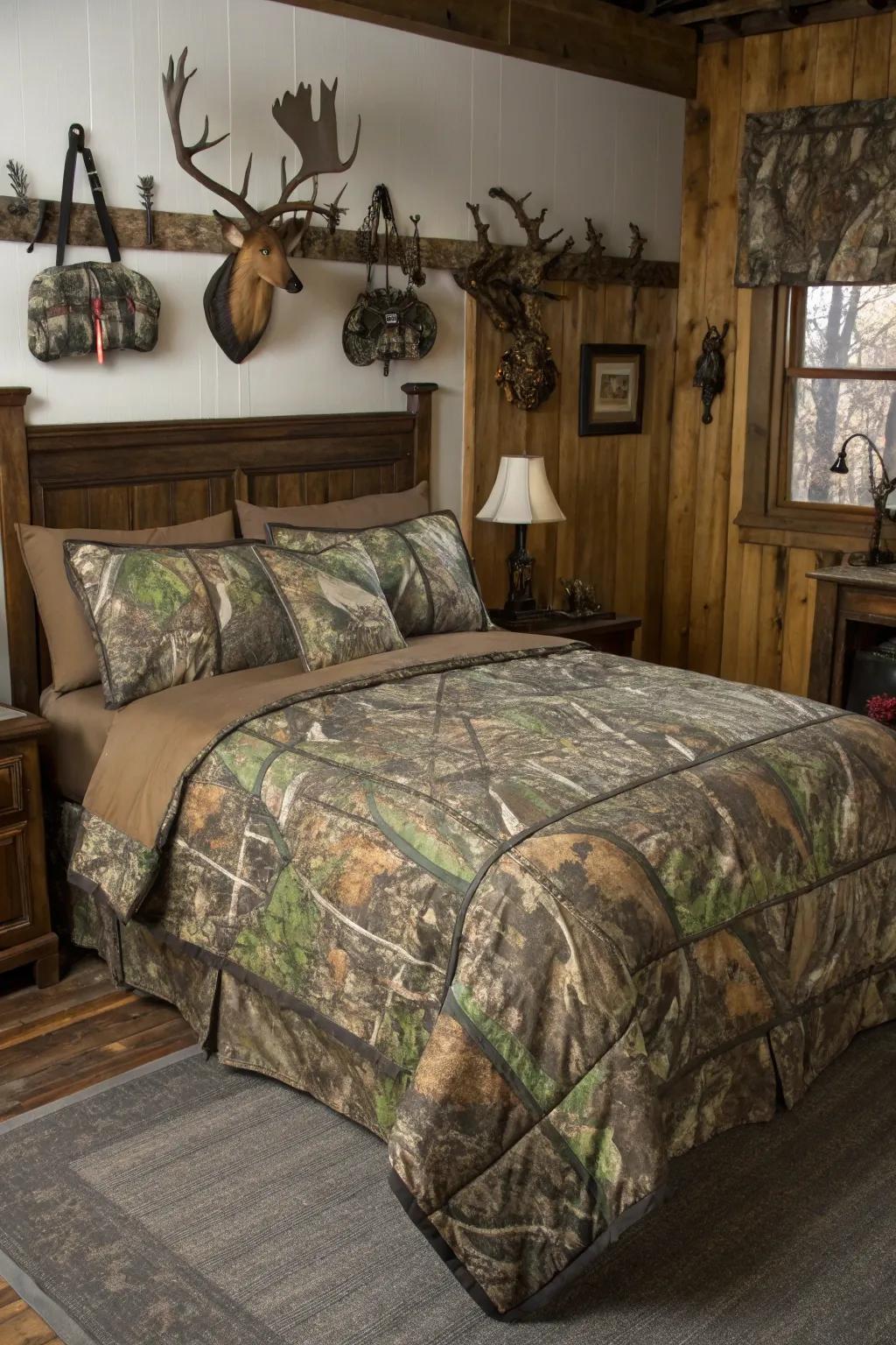 Camouflage accents give a fun, unexpected touch.