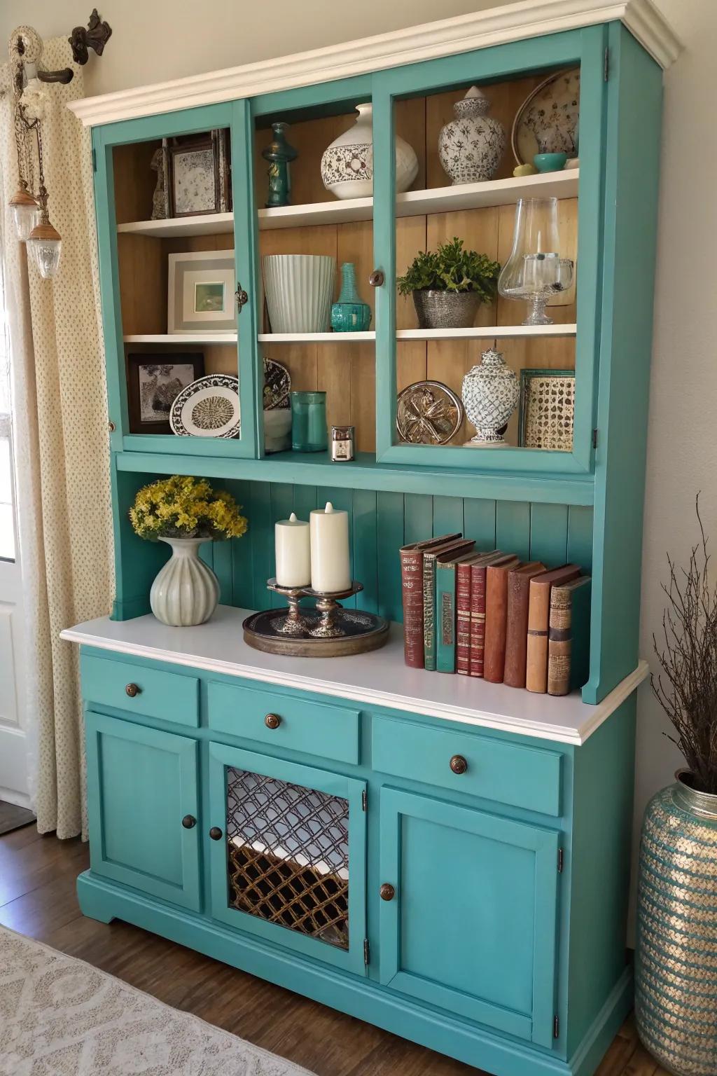 Introduce a splash of color by coloring the hutch&rsquo;s rear panel.