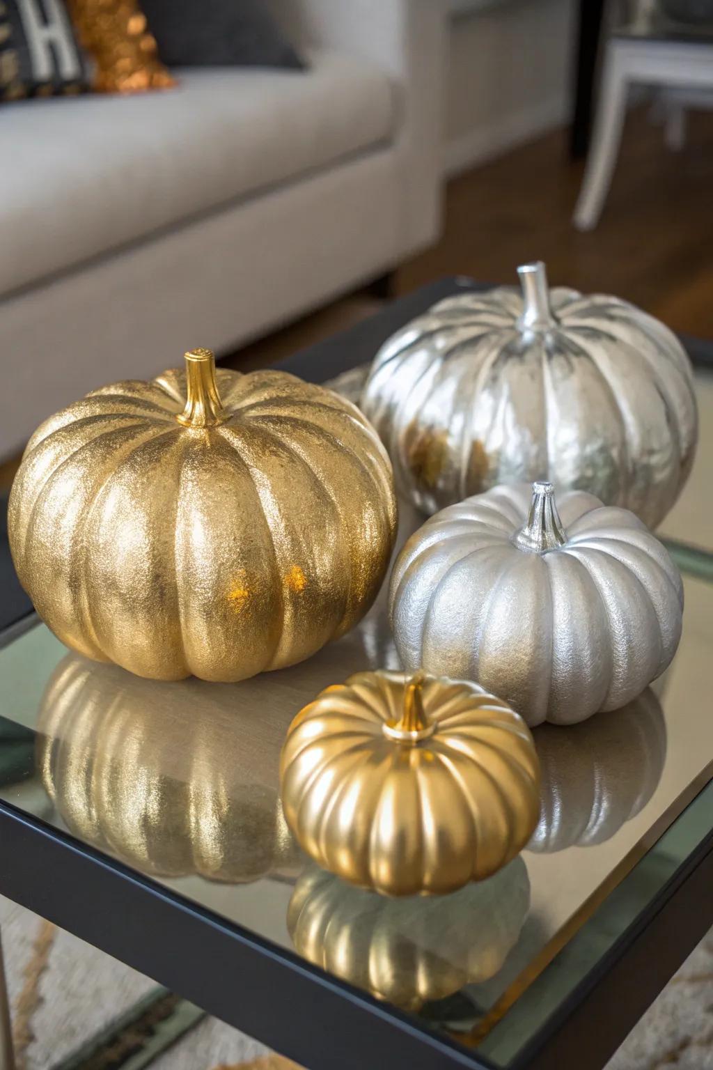 Metal pumpkins that introduce a modern and opulent flair.