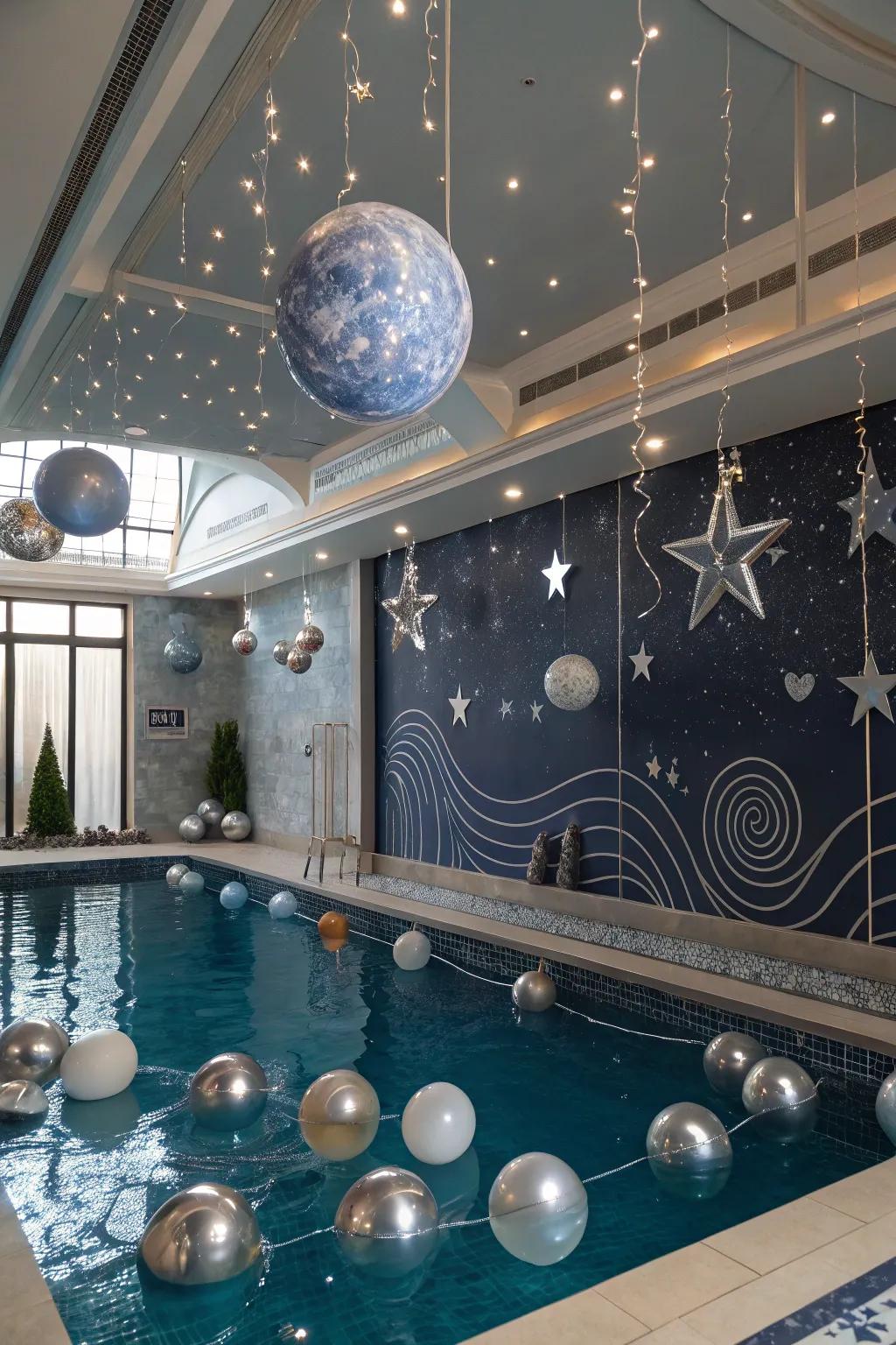 Explore the cosmos with a futuristic, space-themed pool party.