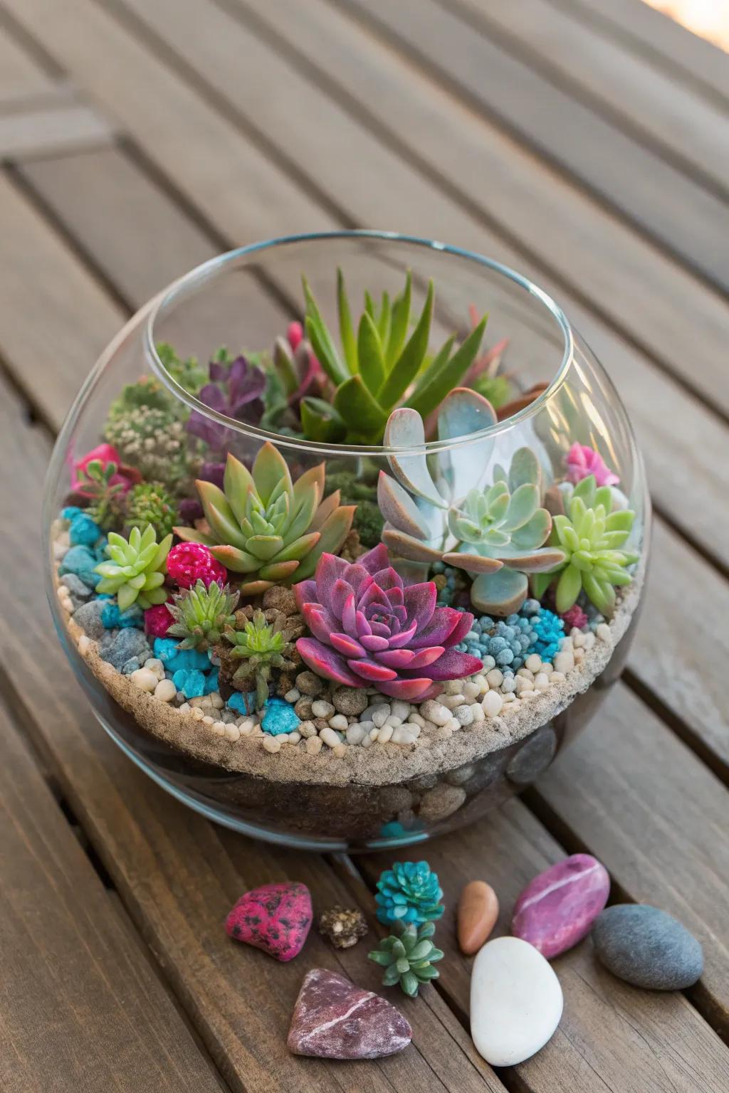 A DIY terrarium transforms succulents into living art.