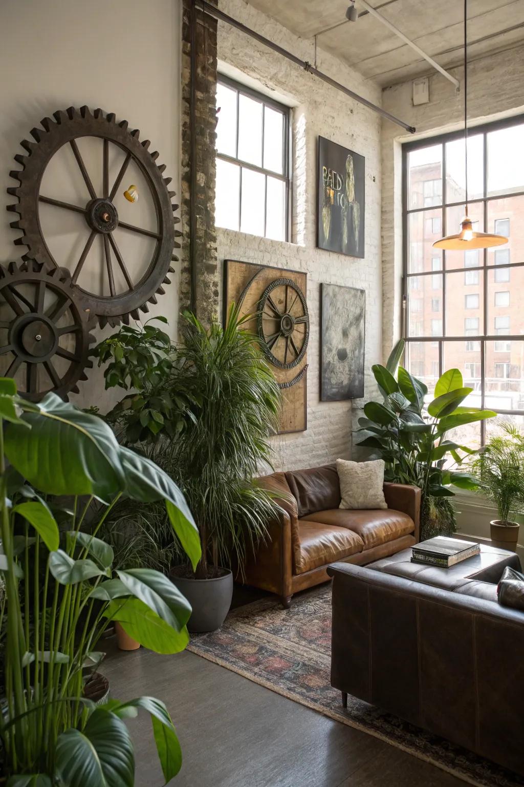 Accessories infuse warmth and personality into an industrial space.