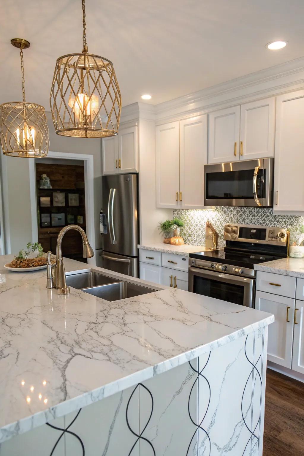 Adhesive covering can create the illusion of rock countertops at a fraction of the cost.
