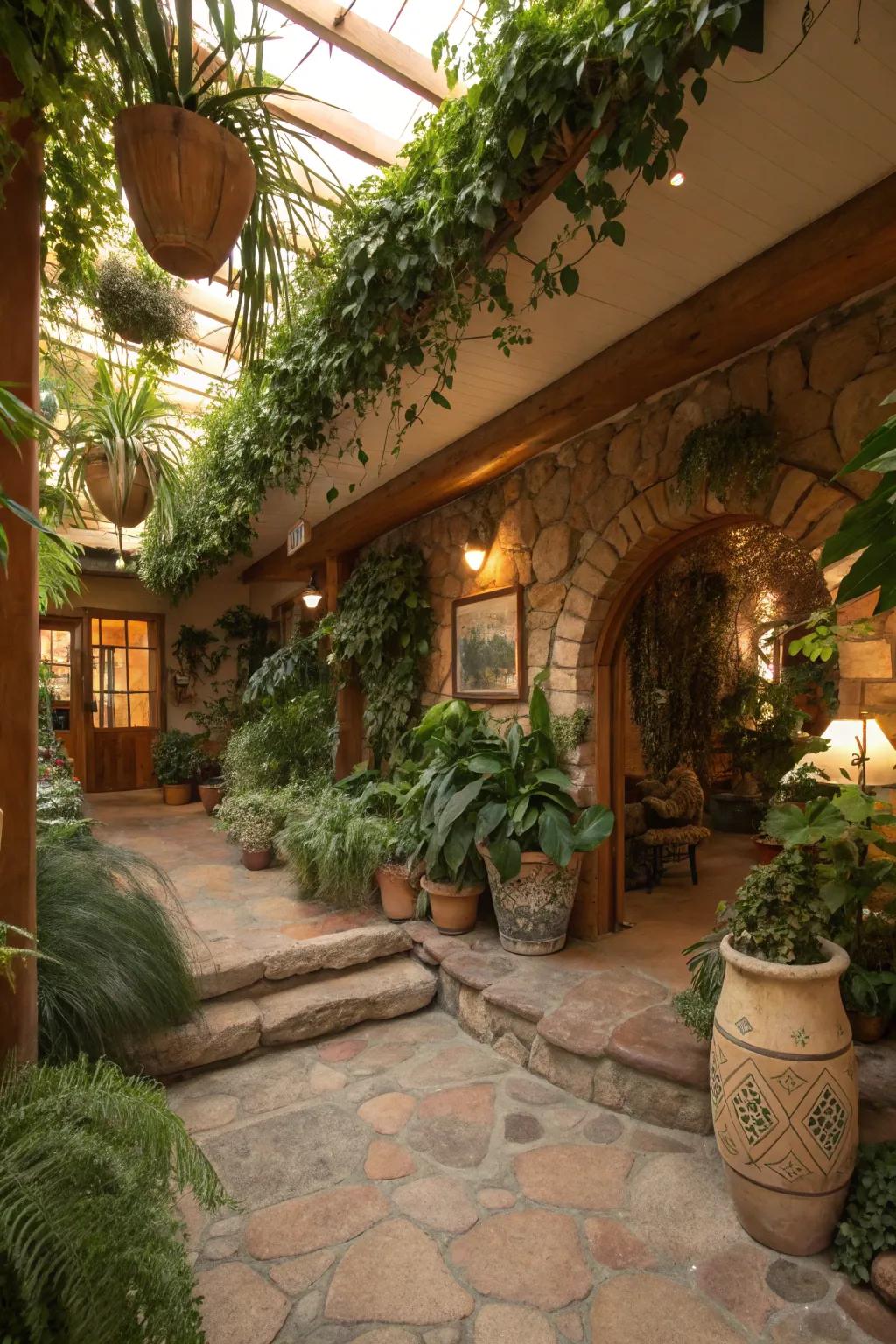 Ushering wilderness indoors heightens the calmness associated with underground areas.