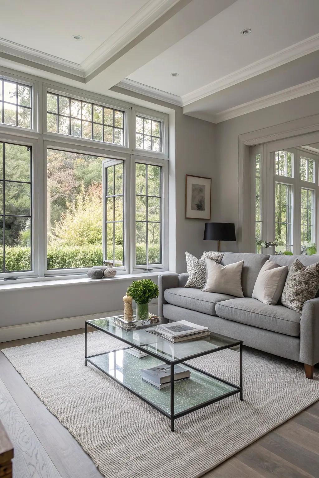 Grey frames offer a neutral and sophisticated charm.