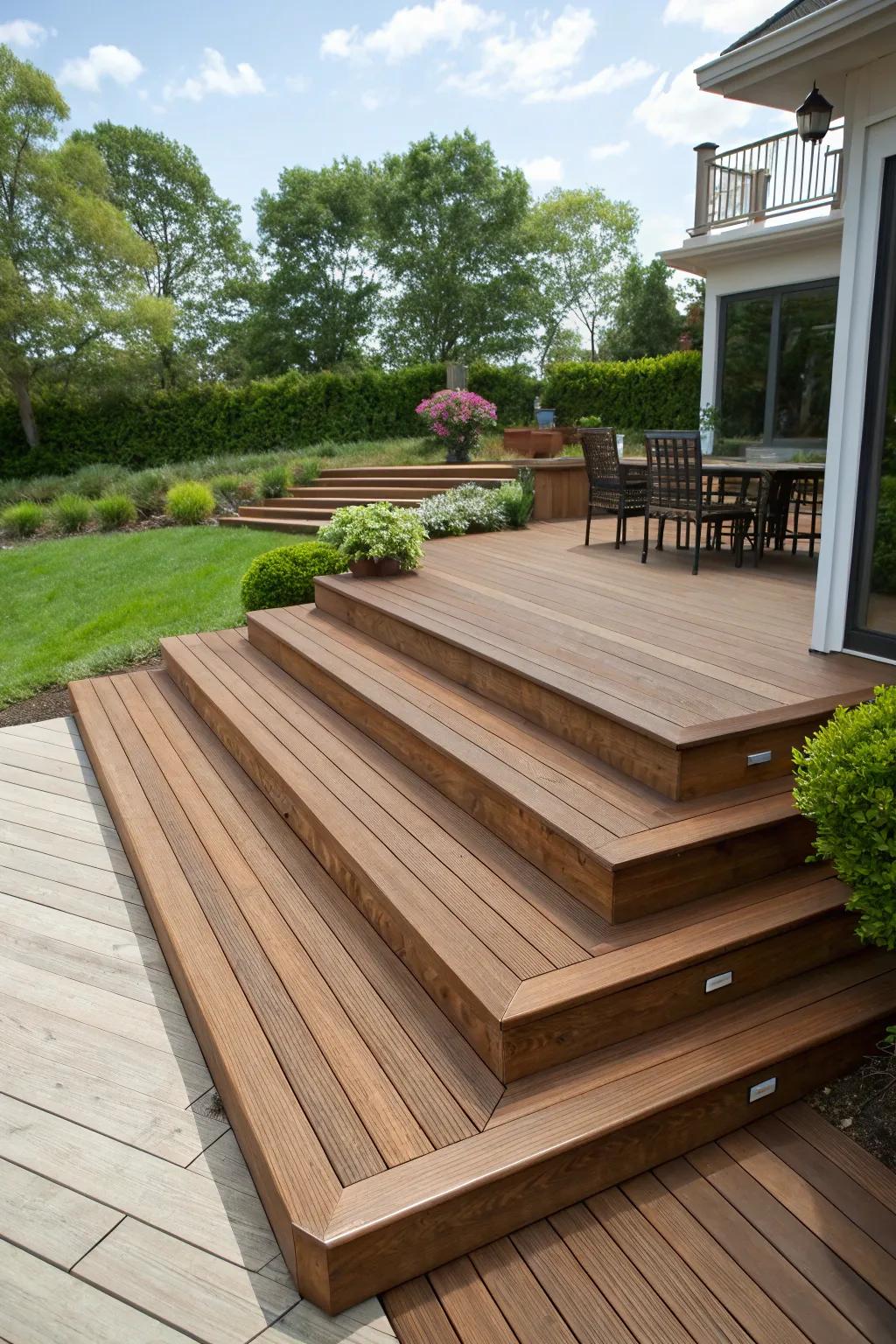 Steps and levels contribute structure and style.