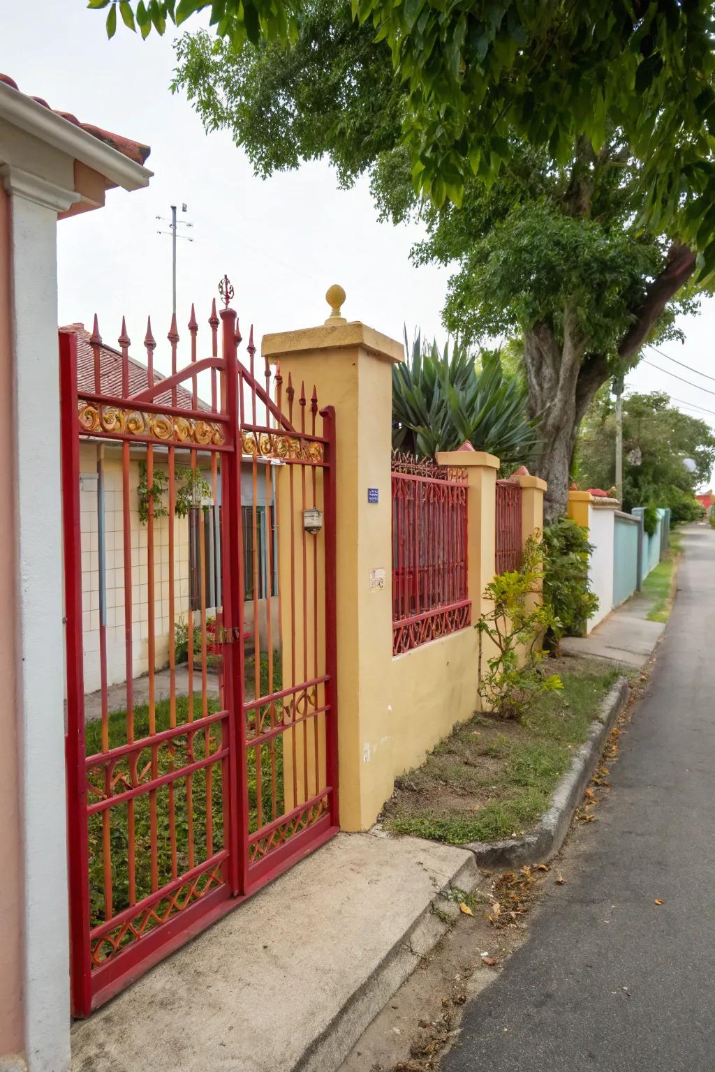 A vibrant, colorful iron entrance that shines beautifully.