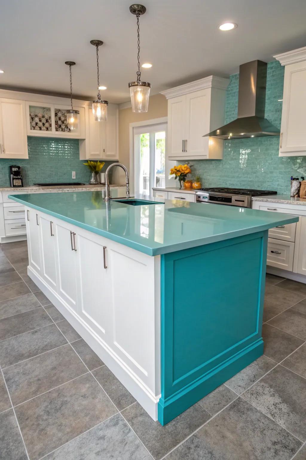 A colorful countertop injecting vibrancy and personality into the kitchen.