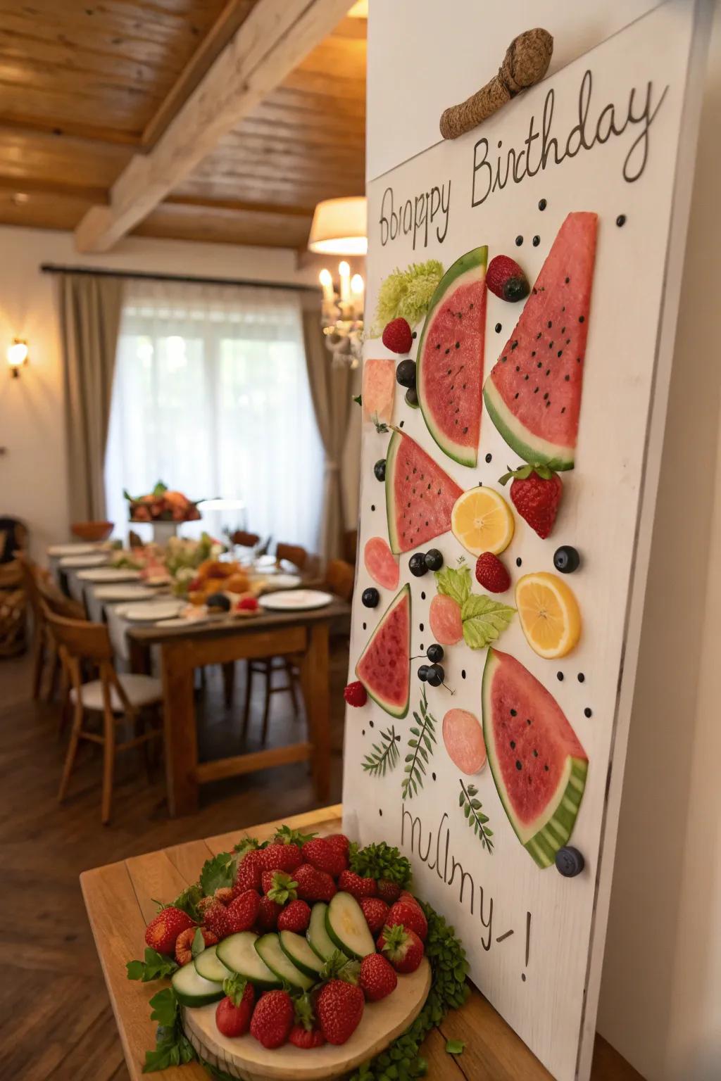 A refreshing watermelon-themed birthday board, ideal for July.