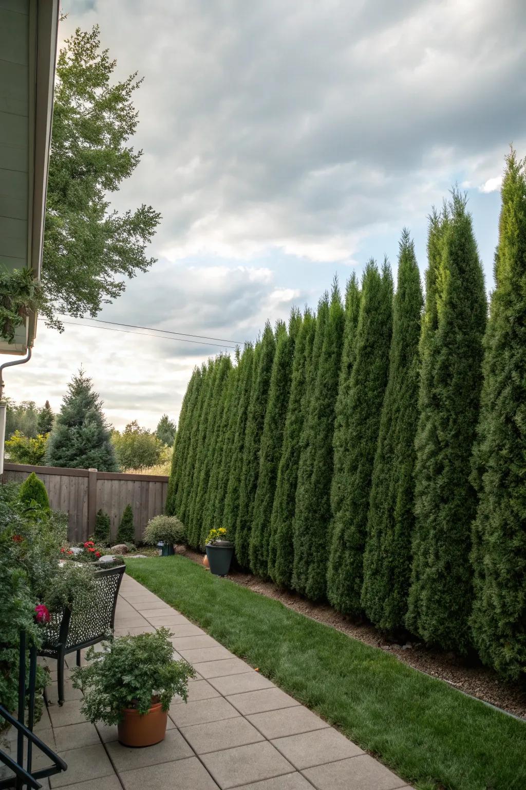 Junipers composing a natural privacy screen
