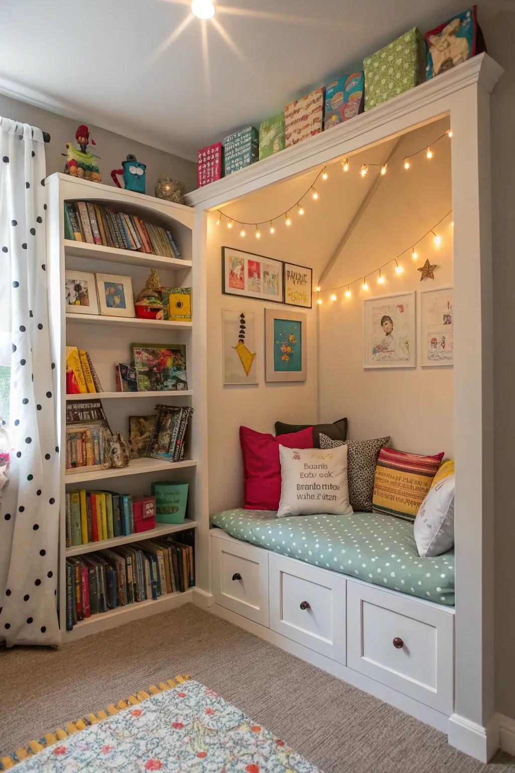 A reading corner beckons children into the world of books.