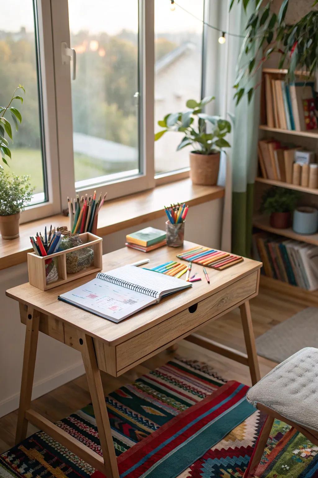 Utilizing natural light to create an uplifting study atmosphere.