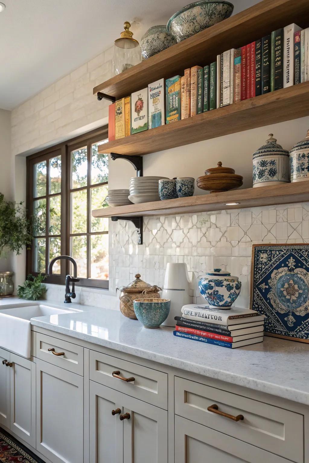 Floating racks offer a stylish way to display decorative objects.
