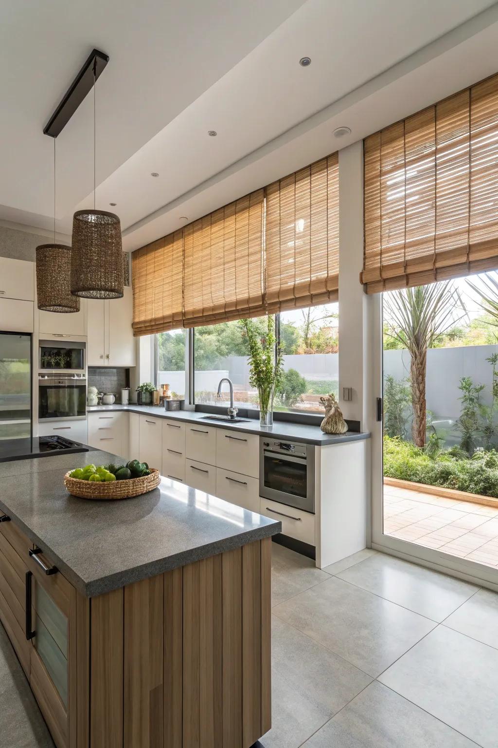 Eco-friendly reed blinds in a modern kitchen