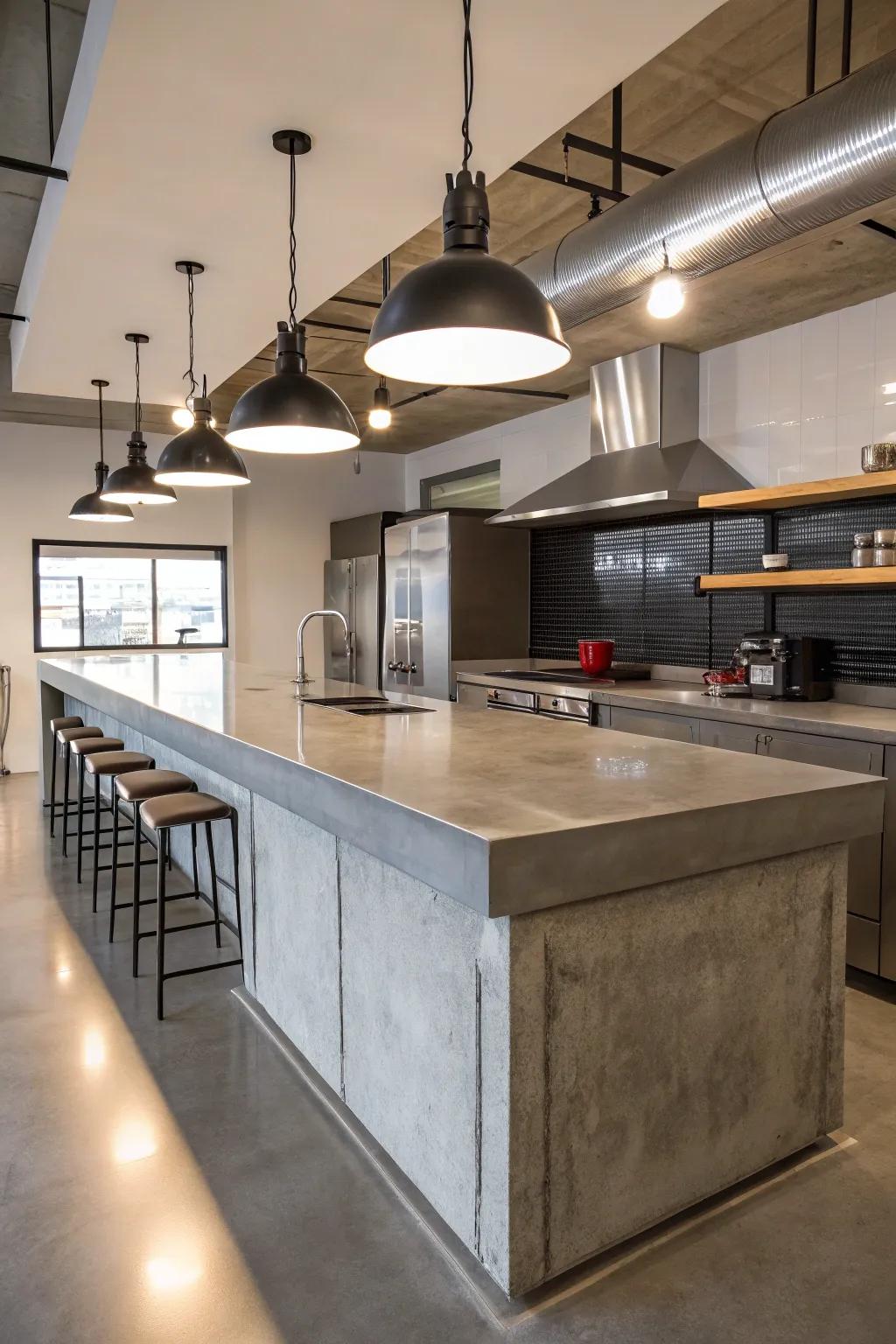 Mineral countertops impart a chic industrial advantage.