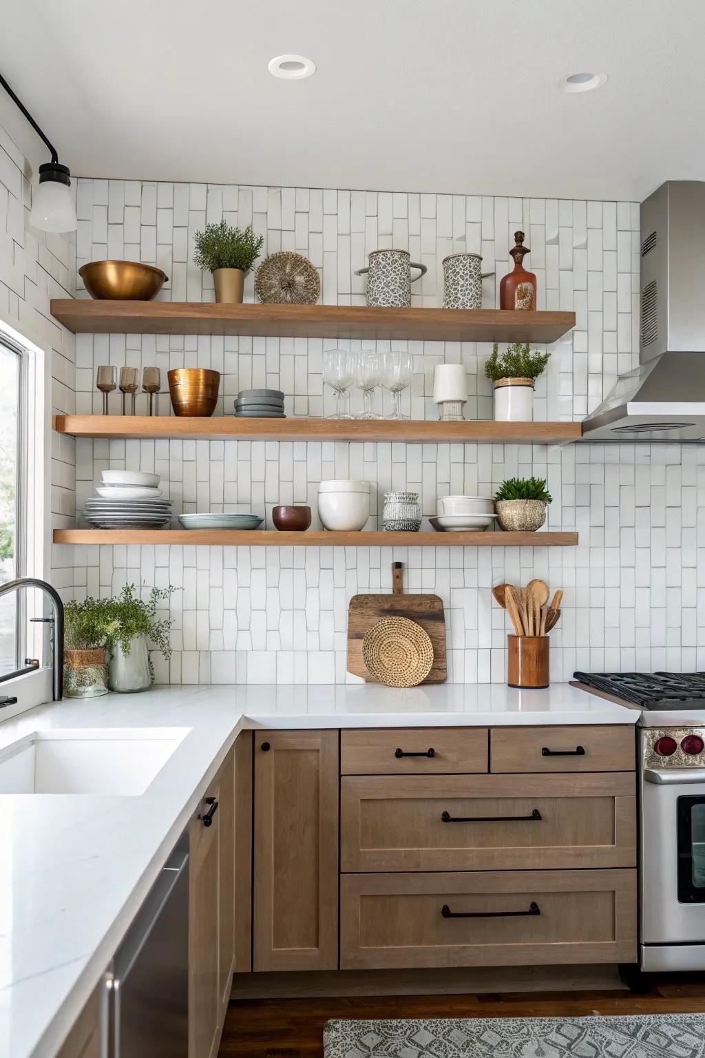 Integrated shelves contribute to a cohesive kitchen design.