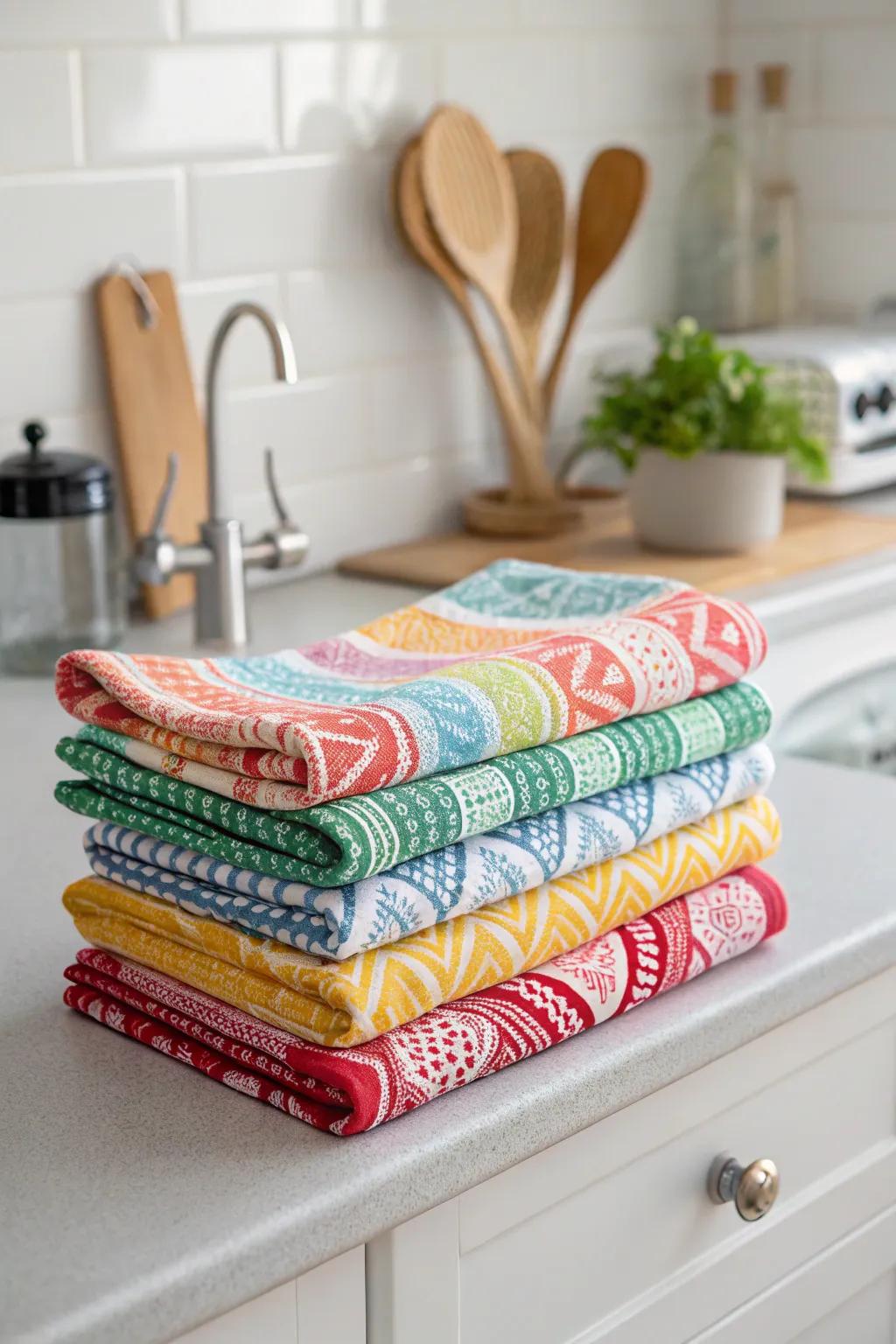Bright kitchen cloths add a splash of color to any space.