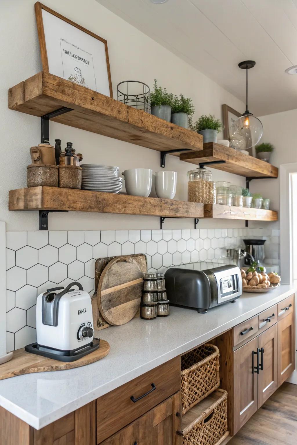 Harmonious blend of rustic and modern elements.
