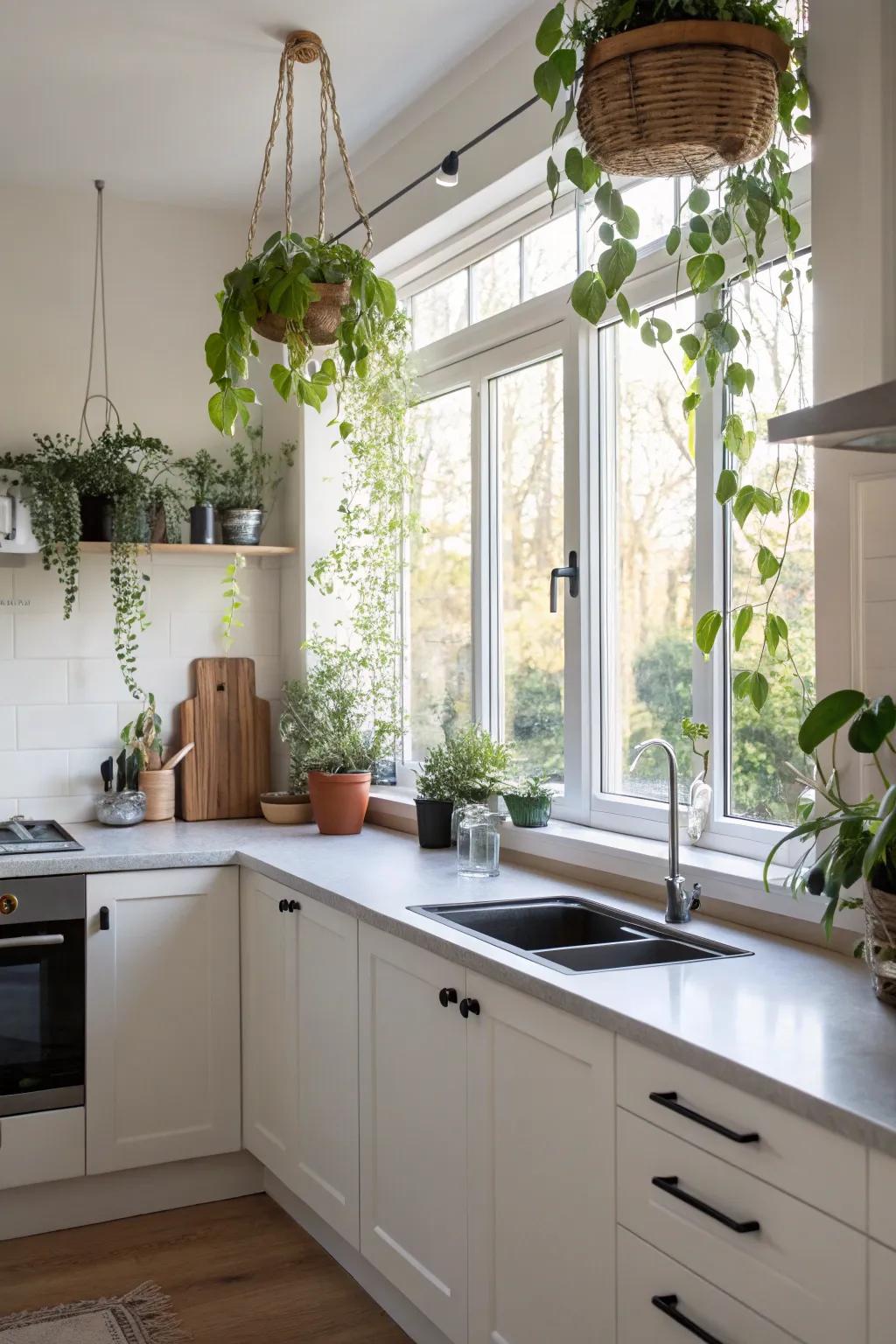 Suspended flora appends dimension and profuse verdure.