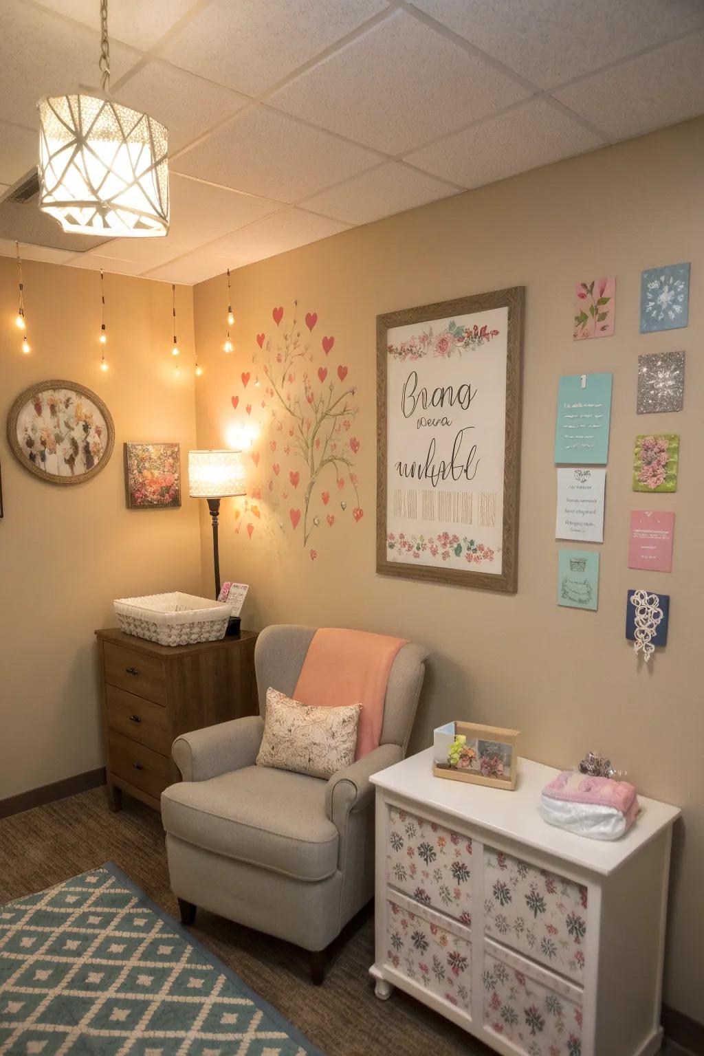 Encouraging wall art builds a positive atmosphere.