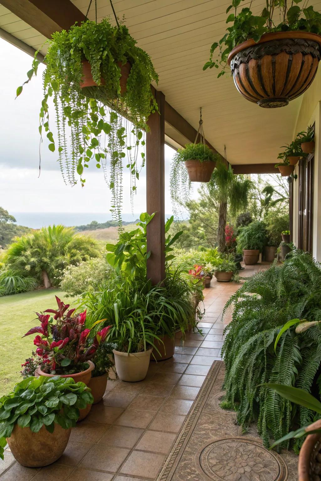 Verdure breathes vitality into this lanai space.