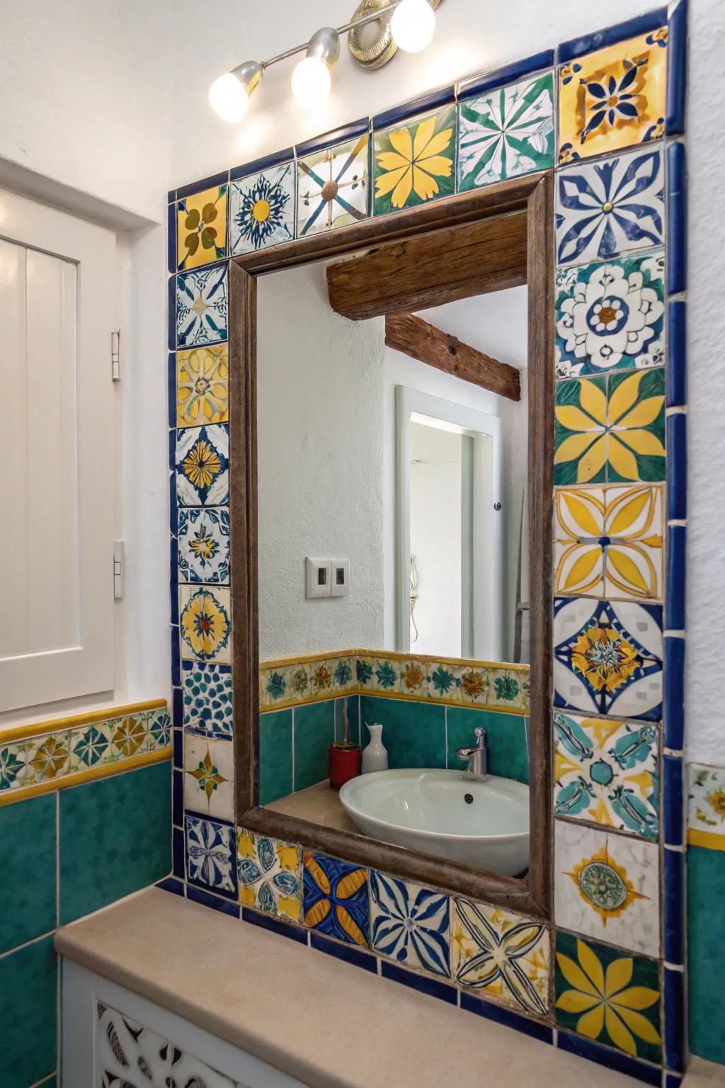 Tiled frames enrich color and surface texture for an artistic reflector makeover.