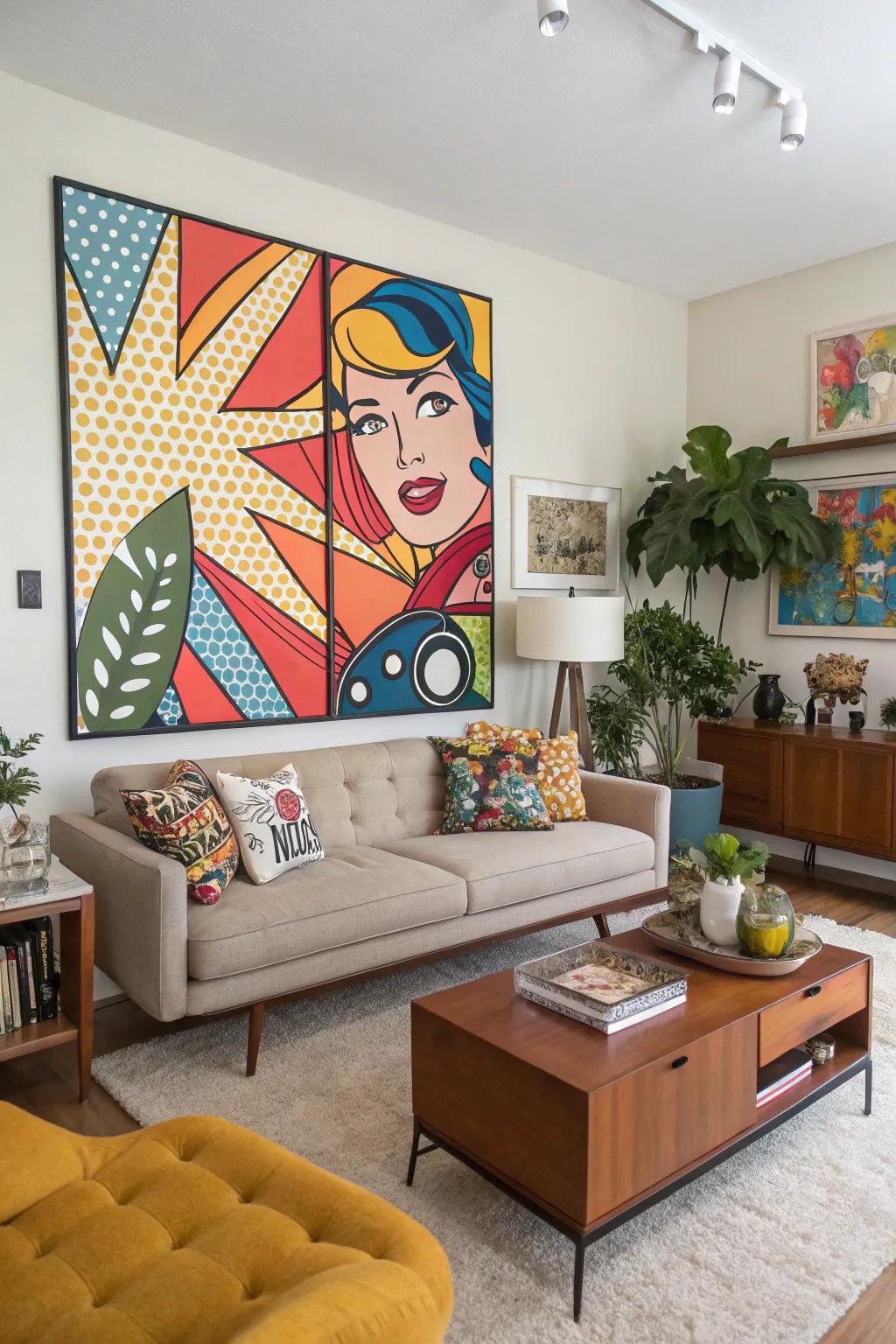 An infusion of nostalgic charm and energetic vibes come alive with retro pop art.